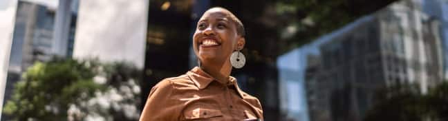 Woman smiling outdoors